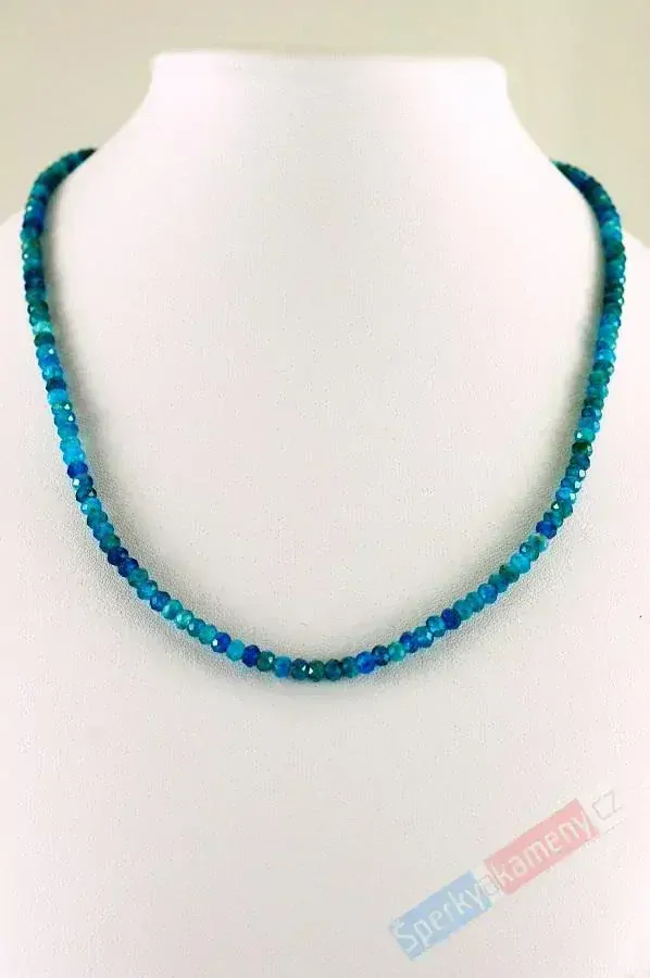Náhrdelník z tyrkysového apatitu QA, kuličky  cca 3 mm, stříbro Ag 925/1000 (AP7865S)