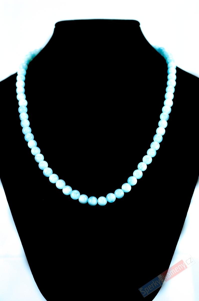 Náhrdelník z akvamarínu QA, kuličky cca 9 mm, stříbro Ag 925/1000 (AK1028S)