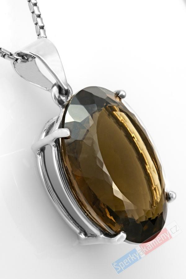 Stříbrný přívěsek (Ag 925/1000) s broušenou záhnědou QA, ovál cca 30 x 23 mm (ZA1513P) 