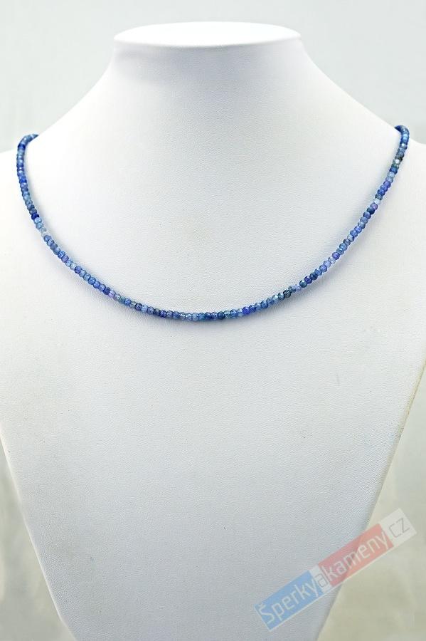 Náhrdelník z broušeného tanzanitu QA, kuličky cca 2 mm, stříbro Ag 925/1000, délka cca 45 cm, RARITA (TZ7865B)