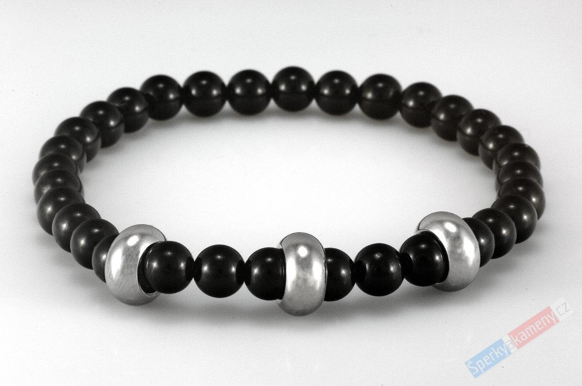 Pánský náramek ze šungitu QA,"regenerace, energie, vyrovnanost", kuličky cca 8 mm (GI293NS)