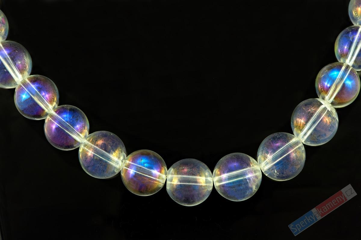 Náhrdelník z křišťálu Aqua Aura QA, stříbro Ag 925/1000, kuličky cca 8 mm "polární záře" (KR6414S)
