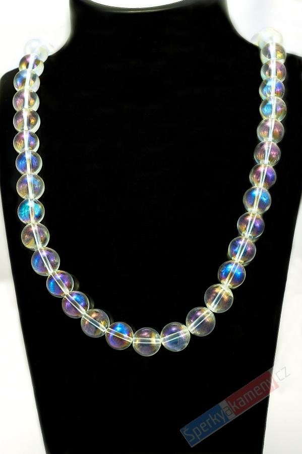 Náhrdelník z křišťálu Aqua Aura QA, stříbro Ag 925/1000, kuličky cca 8 mm "polární záře" (KR6414S)
