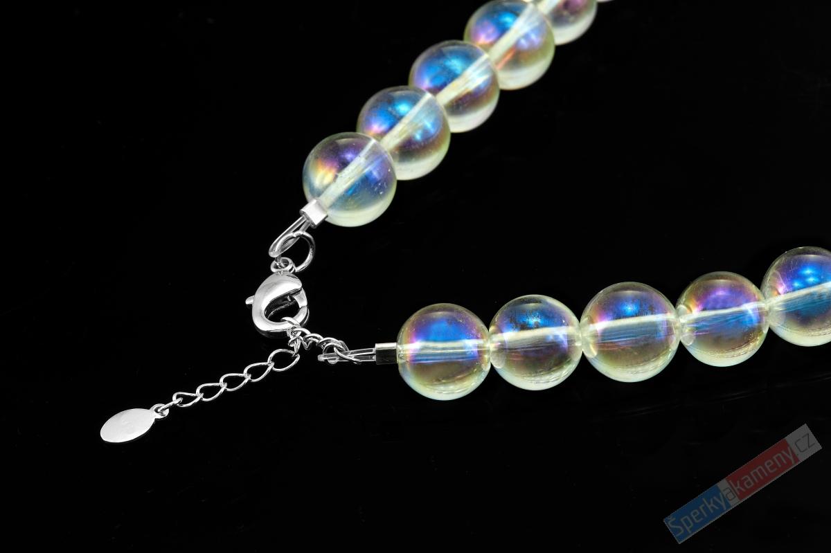 Náhrdelník z křišťálu Aqua Aura QA, stříbro Ag 925/1000, kuličky cca 8 mm "polární záře" (KR6414S)
