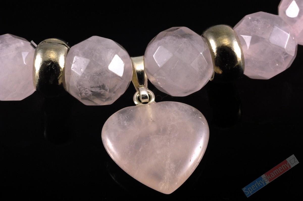Náramek z broušeného růženínu "srdeční záležitost IV", kuličky cca 8 mm(R127NS)