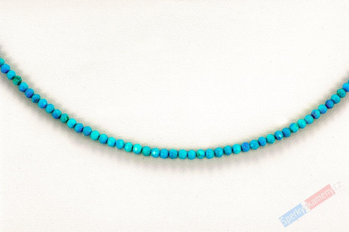 Náhrdelník z pravého arizonského tyrkysu, brus, čočky cca 3 mm, stříbro Ag 925/1000, RARITA (TYS4501B)