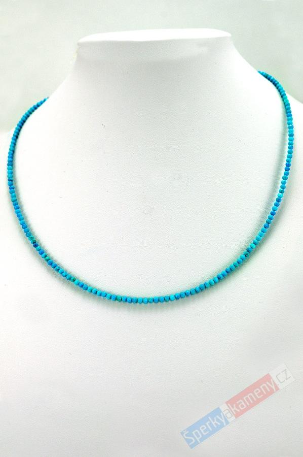 Náhrdelník z pravého arizonského tyrkysu, brus, čočky cca 3 mm, stříbro Ag 925/1000, RARITA (TYS4501B)