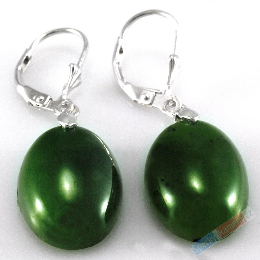 Náušnice z nefritu QAA, ovály cca 12 mm, stříbro Ag 925/1000 (NE501U)