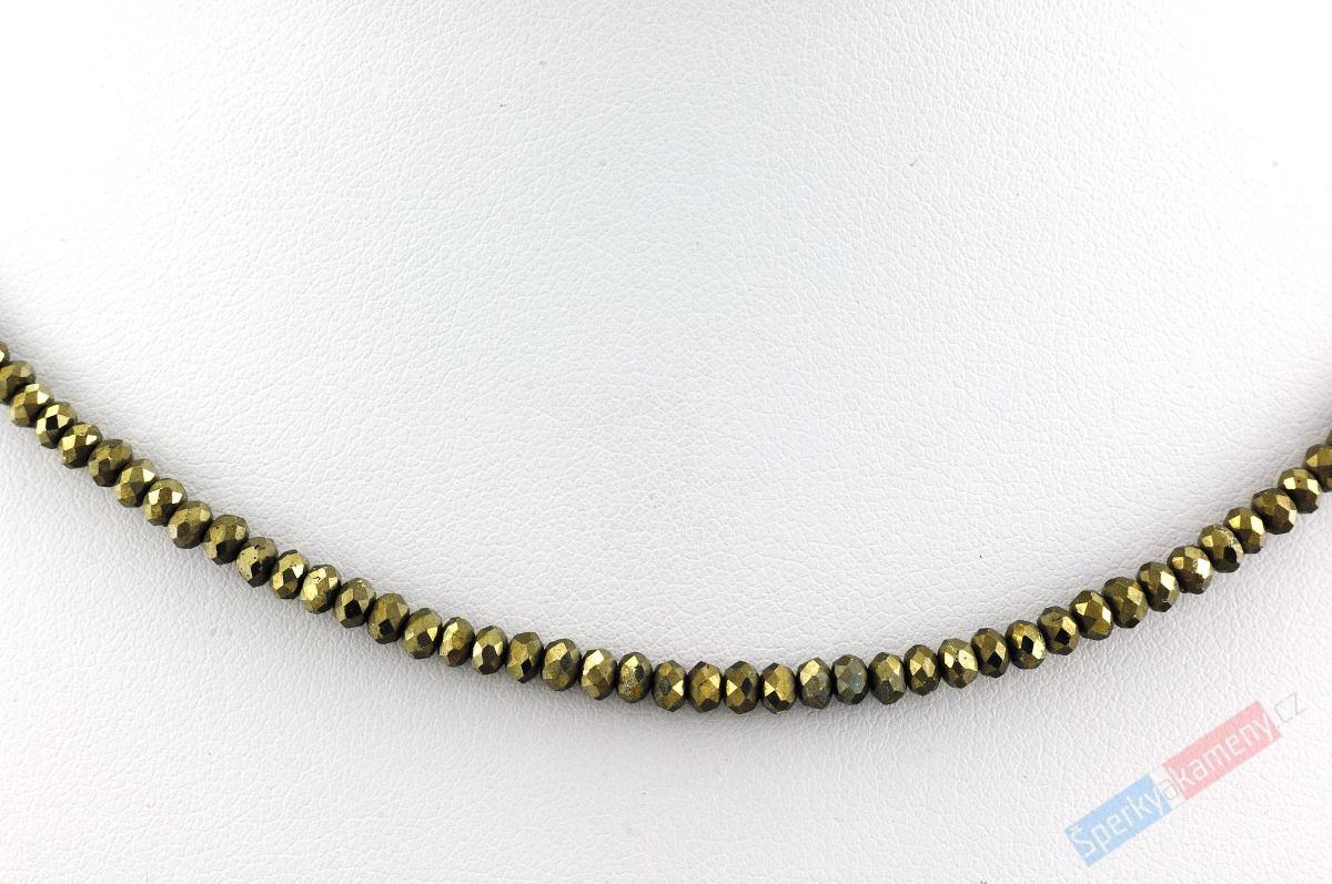Náhrdelník z broušeného pyritu QA, kuličky cca 1,5-2 mm (PY251B)