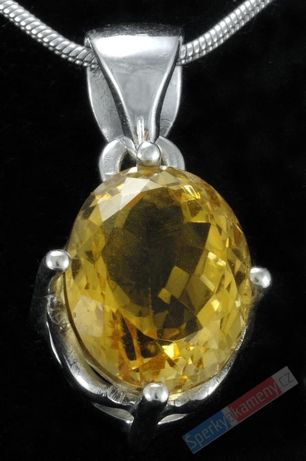 Stříbrný přívěšek (Ag 925/1000) s broušeným citrínem QAA, cca 13 x 8 mm (CI606P)