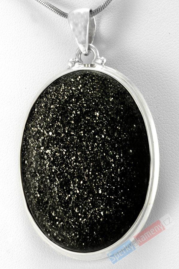 Stříbrný přívěšek (Ag 925/1000) s Black Sun Stone QA, ovál cca 33 mm, RARITA (BSS9082P)