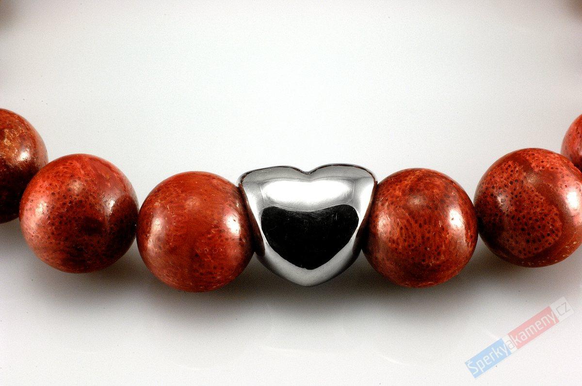 Náramek z houbového korálu "Banaba - ostrov srdce", kuličky cca 10 mm (KH131NS)
