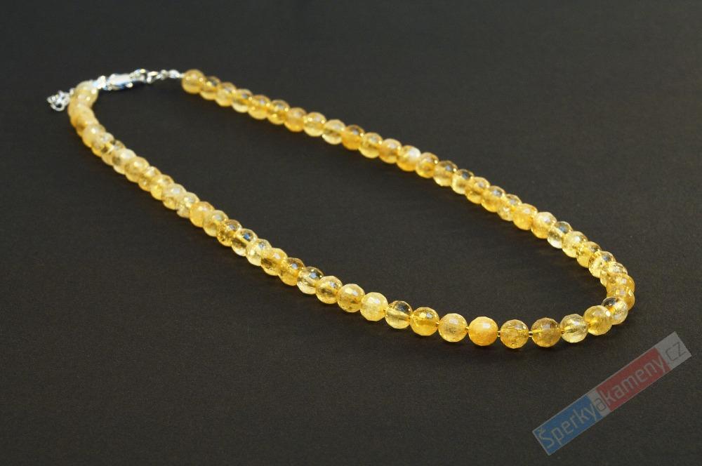 Náhrdelník z broušeného citrínu QA, stříbro Ag 925/1000,  kuličky cca 5 mm (CI7201B) 