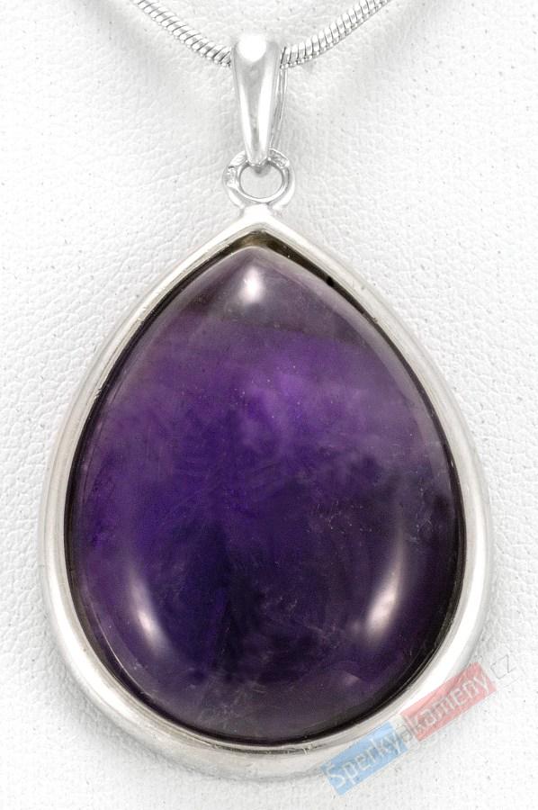 Stříbrný přívěsek (Ag 925/1000) s tmavým ametystem QA, kapka cca 30 x 22 mm (AM2630P)