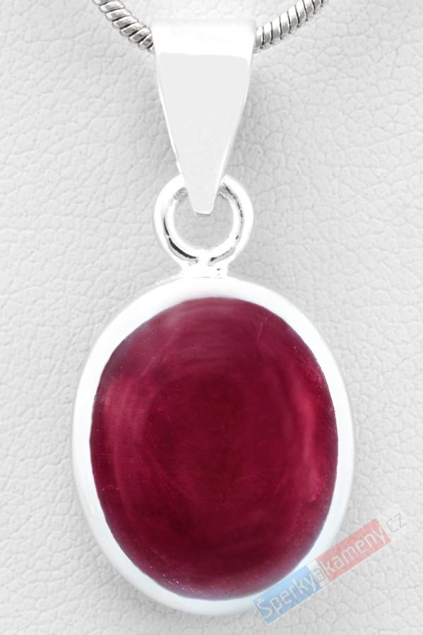 Stříbrný přívěšek (Ag 925/1000) s rubínem QAA, ovál cca 18 x 15 mm (RU1391P)