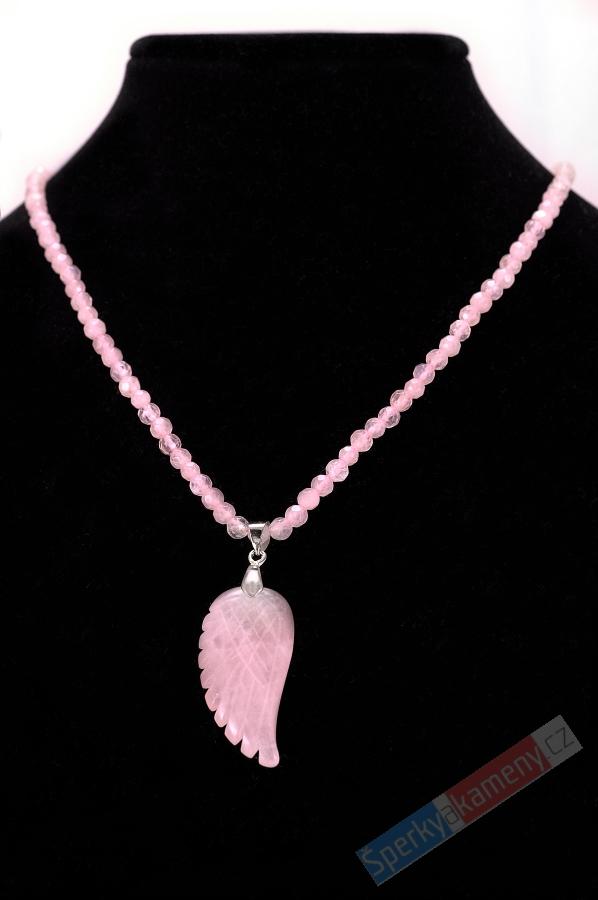 Náhrdelník z růženínu QA s andělským křídlem "ochranná křídla andělů II" stříbro Ag 925/1000(R323S)