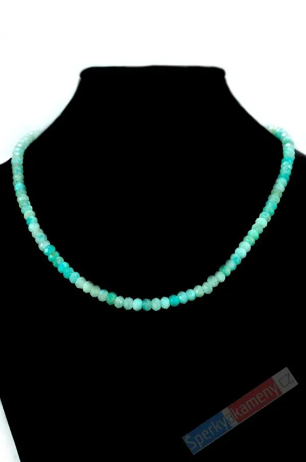 Náhrdelník z broušeného amazonitu QA z Peru, QA, nádherné tyrkysové barvy, čočky cca 2 mm, stříbro Ag 925/1000 (AIT355B)