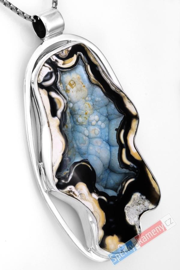 Extra velký stříbrný přívěsek (Ag 925/1000) s korálovcem QAA, cca 72 x 43 mm, "zkamenělá krása z floridských hlubin", RARITA (KV4318P)