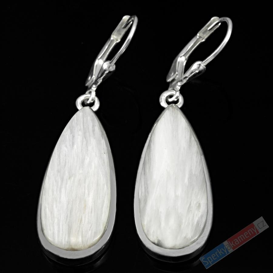 Stříbrné náušnice (Ag 925/1000) se skolecitem QA, kapky cca 30 x 13 mm, "andělská křídla", RARITA (SC7878U)