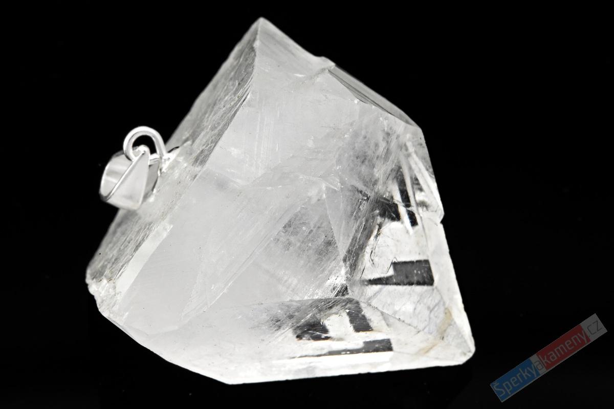 Přívěsek z krystalu přírodního apofylitu, stříbro Ag 925/1000, cca 25 x 22 mm, RARITA (FY1824P)