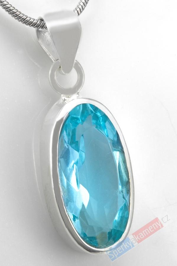 Stříbrný přívěsek (Ag 925/1000) s broušeným Sky Blue topazem QA, ovál cca 21 x 12 mm (TP4841P)