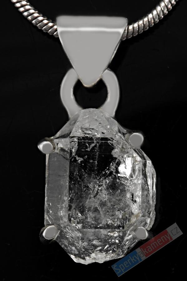 Stříbrný přívěsek (Ag 925/1000) s křišťálem Herkimer QA, cca 13 x 9 mm, RARITA (KRH7563P)