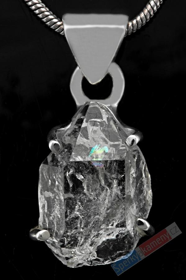 Stříbrný přívěsek (Ag 925/1000) s křišťálem Herkimer QA, cca 15 x 10 mm, RARITA (KRH9082P)
