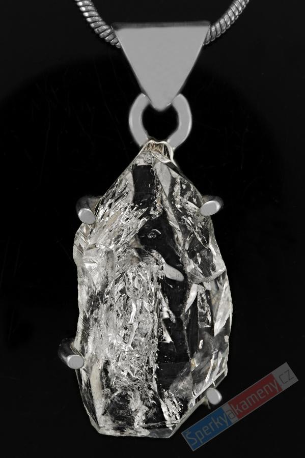 Větší stříbrný přívěsek (Ag 925/1000) s křišťálem Herkimer QA, cca 23 x 13 mm, RARITA (KRH1331P)