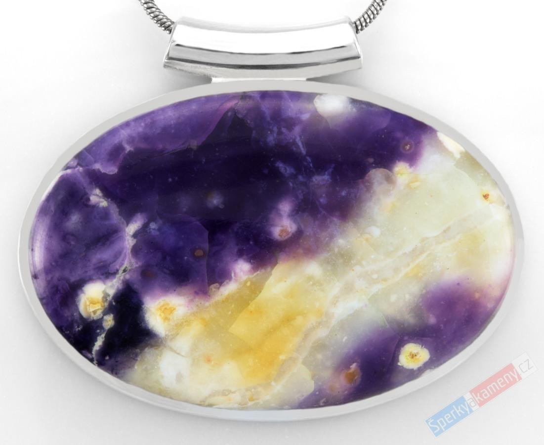 Větší stříbrný přívěsek (Ag 925/1000) s Tiffany Stone QA, ovál cca 31 x 46 mm, nádherné probarvení, RARITA (TF3001P)