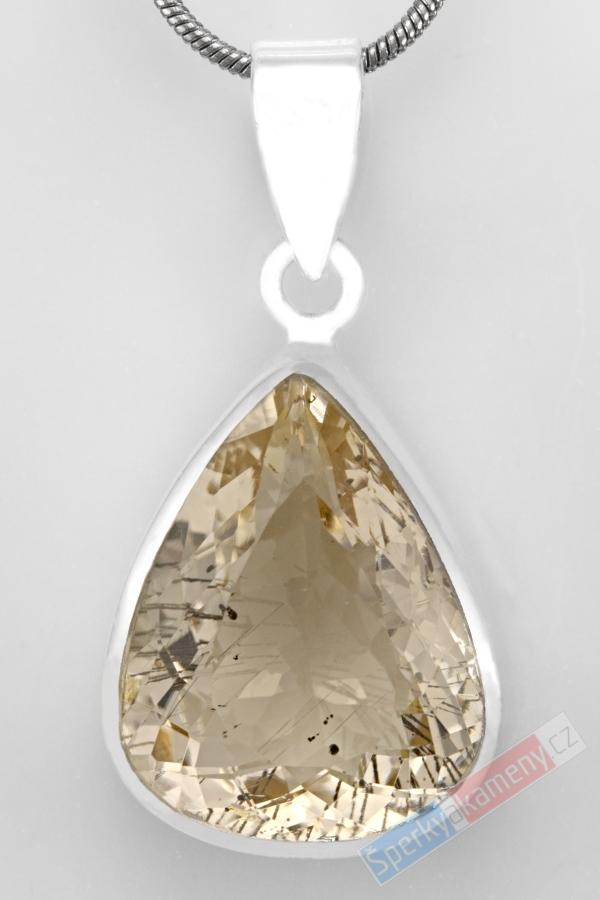 Stříbrný přívěsek (Ag 925/1000) s broušeným skapolitem QAA, kapka cca 23 x 18 mm, RARITA (SK2120P)