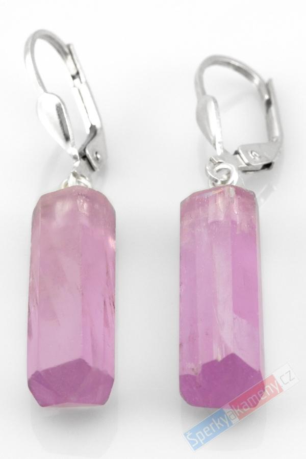 Náušnice z kunzitu QAA, stříbro Ag 925/1000, krystal cca 23 x 8 mm, nádherná barva, RARITA (KT9086U)