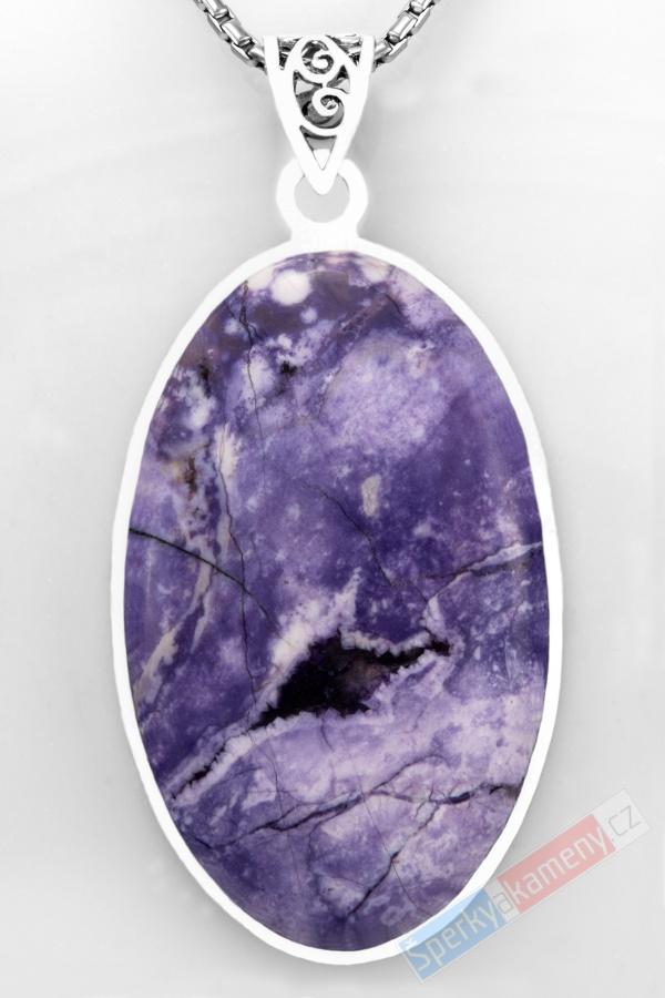 Větší stříbrný přívěsek (Ag 925/1000) s Tiffany Stone QA, ovál cca 45 x 28 mm, RARITA (TF1633P)