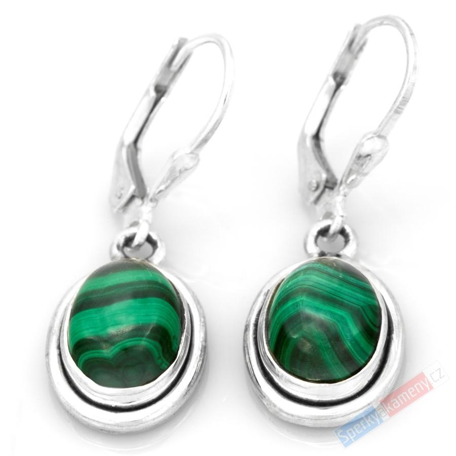 Stříbrné náušnice (Ag 925/1000) s malachitem QA, oválky cca 14 x 11 mm (MA5142U)