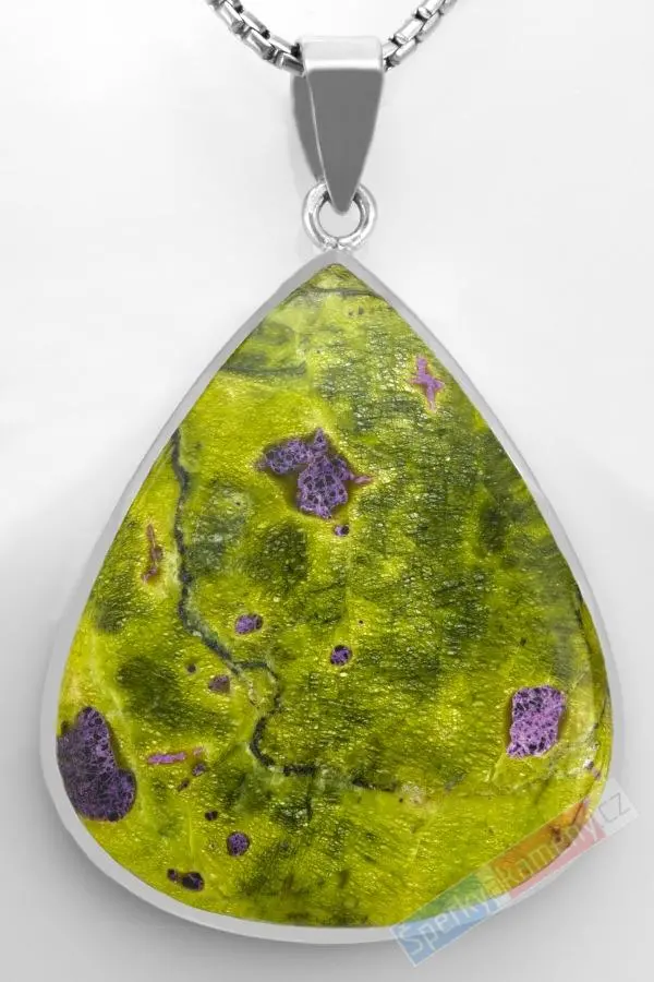 Větší stříbrný přívěsek (Ag 925/1000) s atlantasitem QA, kapka cca 44 x 37 mm, RARITA (ATI1820P)