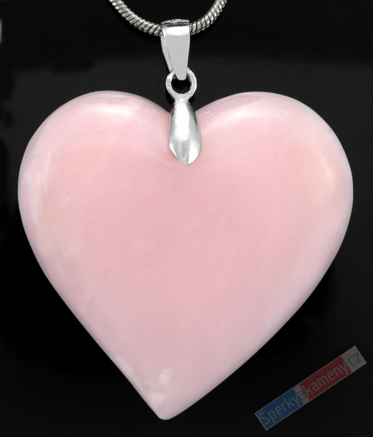Originální přívěsek z andského opálu QA, stříbro Ag 925/1000, srdce cca 33 x 33 mm, něžná světle růžová barva, RARITA (OA1088P)