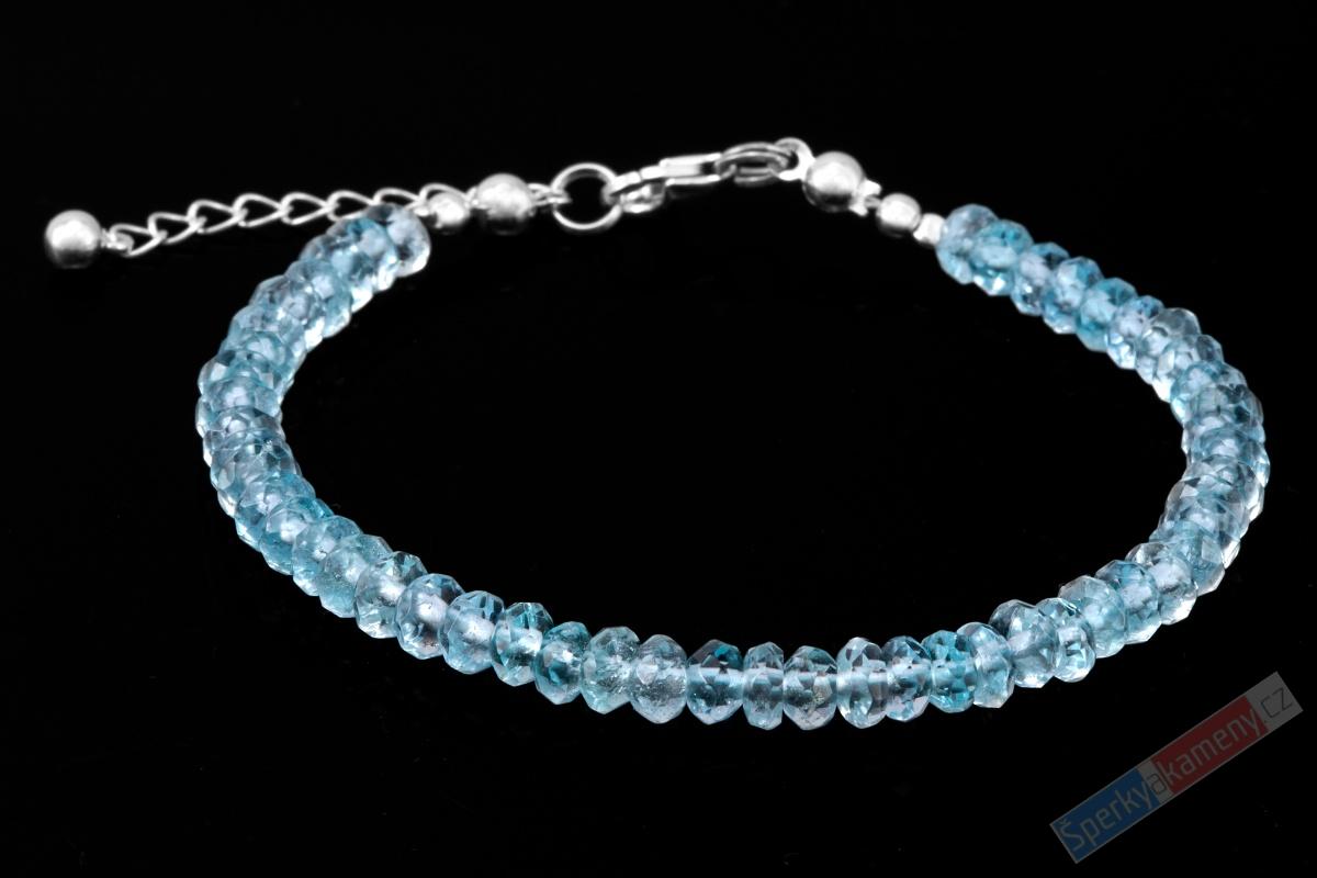 Náramek z modrého topazu Sky Blue QAA, broušené čočky cca 5 x 3 mm, stříbro Ag 925/1000 (TP7261NS)