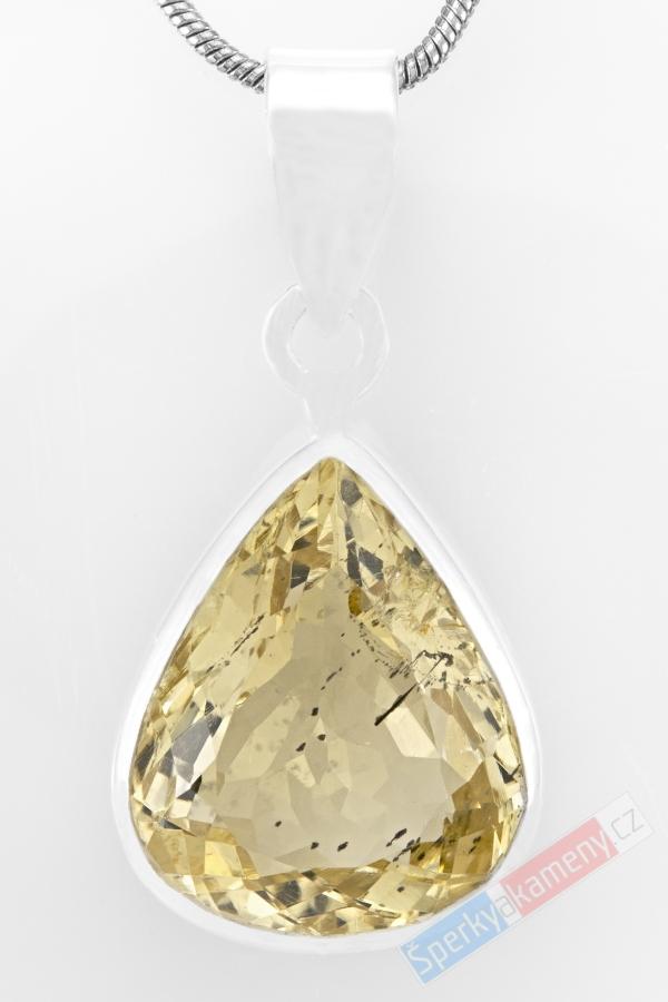Stříbrný přívěsek (Ag 925/1000) s broušeným skapolitem QAA, kapka cca 20 x 16 mm, RARITA (SK1513P)