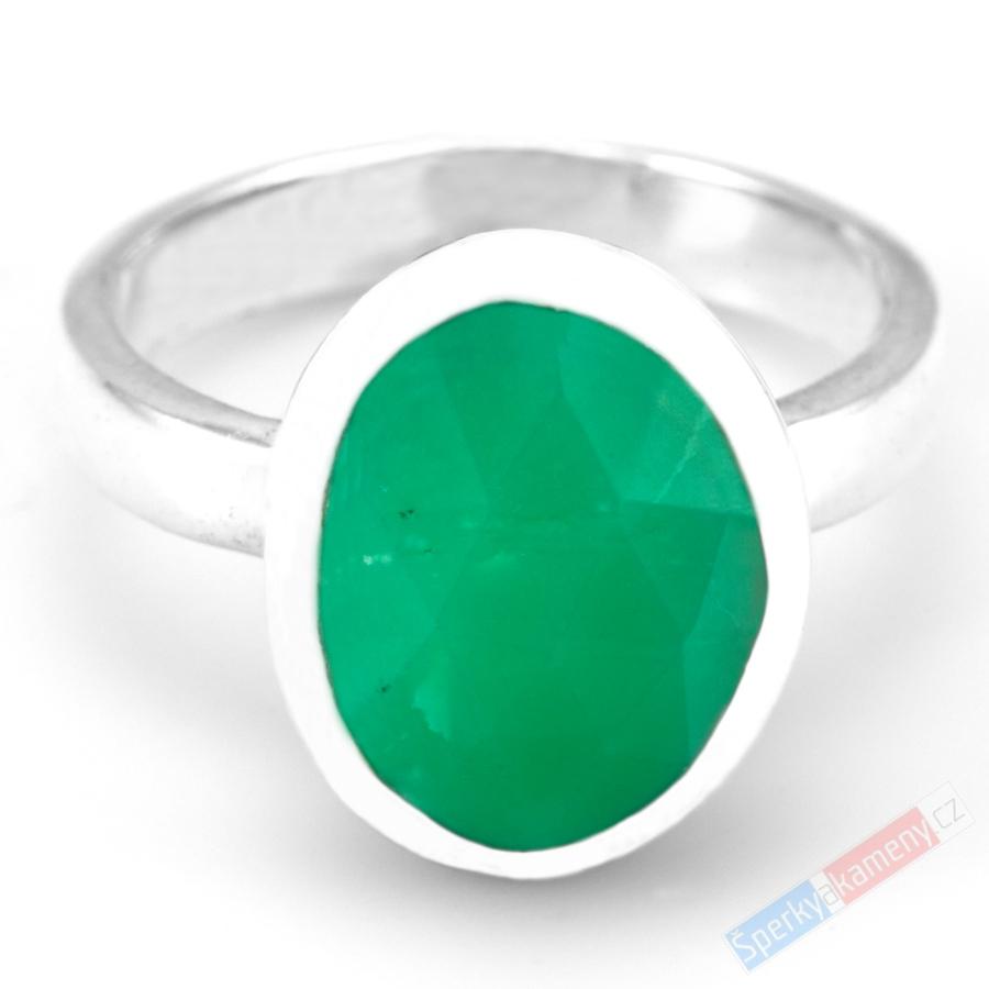 Stříbrný prsten (Ag 925/1000) s broušeným chryzoprasem QA, vel. kamene cca 16 x 13 mm, RARITA (CHR9681R)