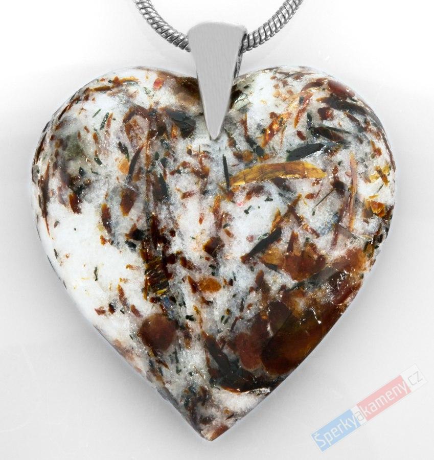 Originální přívěsek z astrofylitu QA, stříbro Ag 925/1000, srdce cca 29 x 27 mm, "srdce kamene světla II", RARITA (ASF3799P)