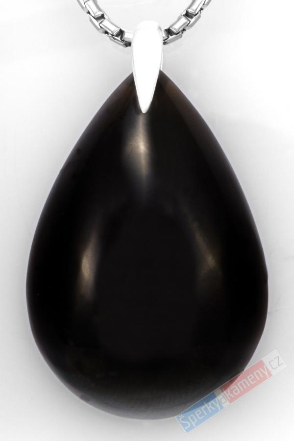 Originální přívěsek ze záhnědy - morion QA, stříbro Ag 925/1000, kapka cca 33 x 23 mm, "ochránce" (ZM2589P)