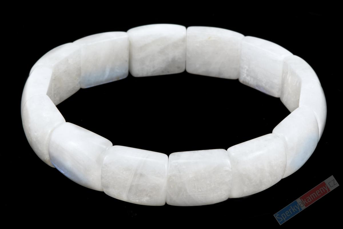 Náramek z bílého měsíčního kamene QA, plochý, dílky cca 13 x 10 mm (ME6053NS)
