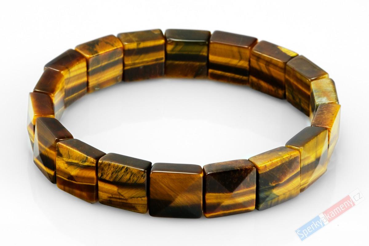Náramek z tygřího oka QAA, plochý, fasetované dílky cca 11 x 11 mm (TG2631NS)