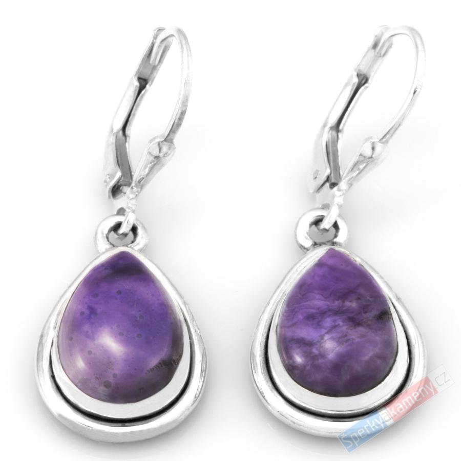 Stříbrné náušnice (Ag 925/1000) s Tiffany Stone QA, kapky cca 17 mm, RARITA (TF7261U)
