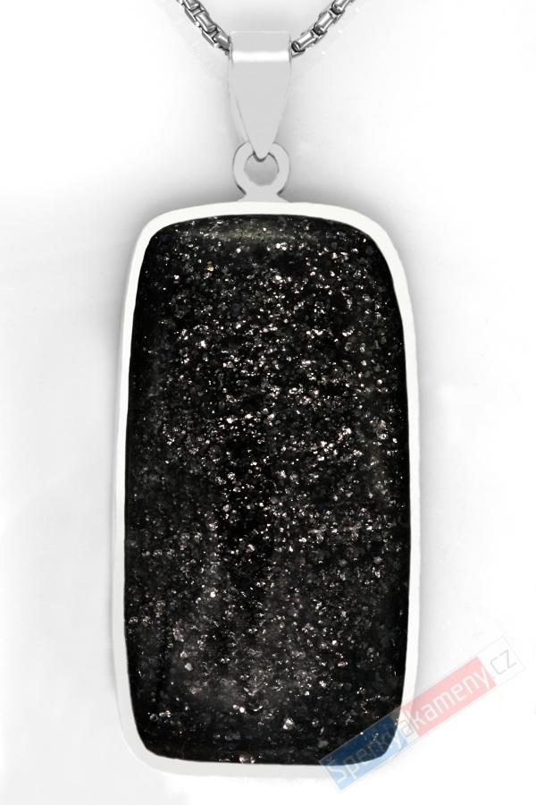 Velký unisex stříbrný přívěsek (Ag 925/1000) s Black Sun Stone QA, cca 50 x 26 mm, RARITA (BSS1512P)