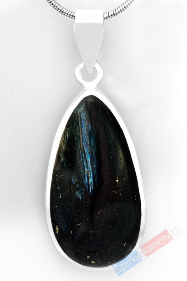 Stříbrný přívěsek (Ag 925/1000) s nummitem QA, kapka cca 33 x 18 mm, RARITA (NT5142P)