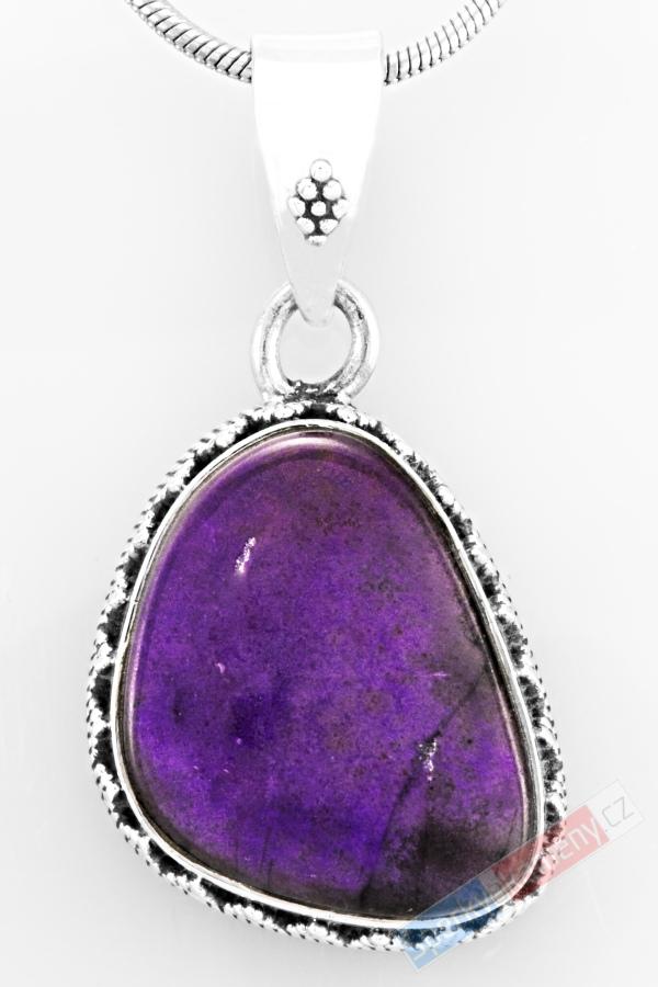Stříbrný přívěsek (Ag 925/1000) se sugilitem QA, cca 21 x 18 mm, krásná barva, RARITA (SG1213P)