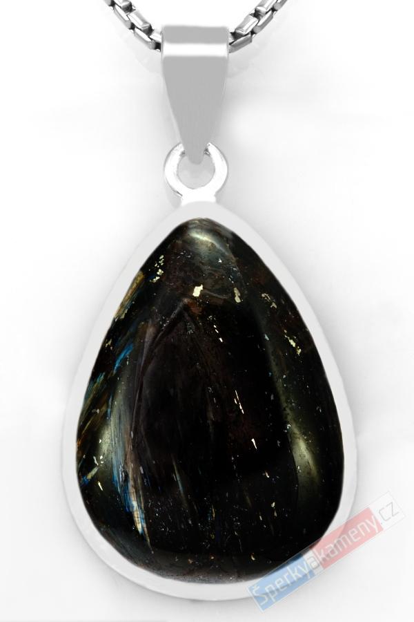 Stříbrný přívěsek (Ag 925/1000) s nummitem QA, kapka cca 30 x 23 mm, RARITA (NT6064P)