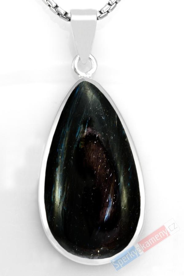 Stříbrný přívěsek (Ag 925/1000) s nummitem QA, kapka cca 36 x 21 mm, RARITA (NT6065P)