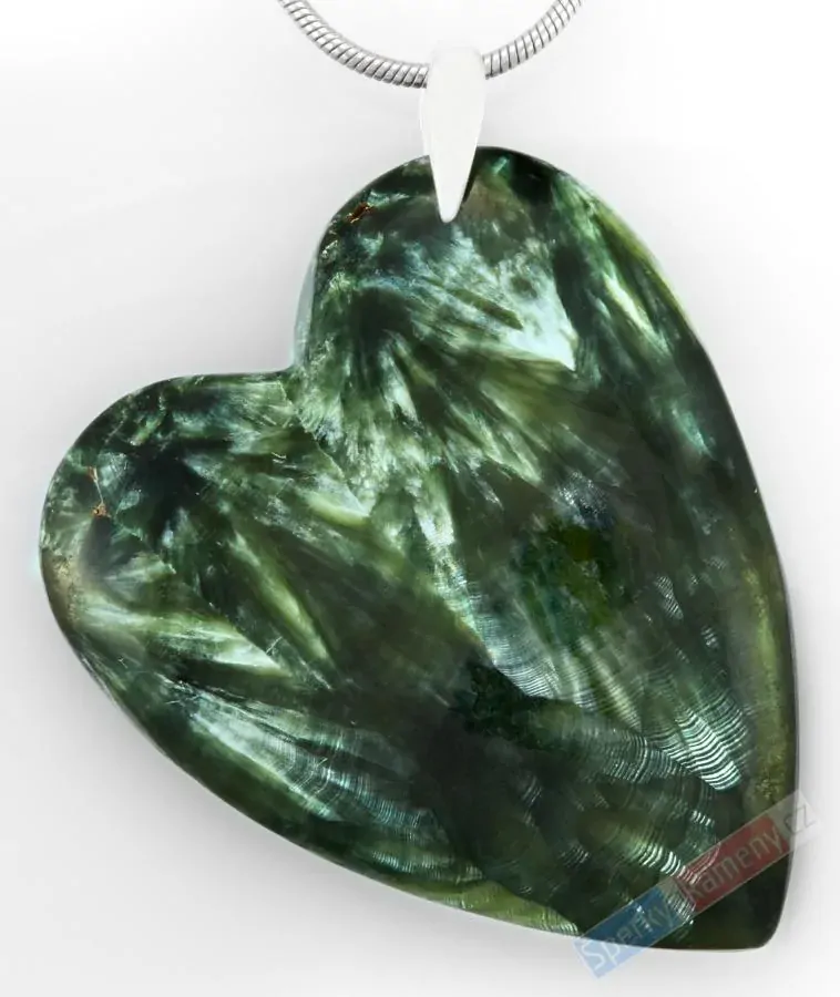 Větší originální přívěsek ze serafinitu QAA, srdce cca 40 x 33 mm, stříbro Ag 925/1000, "andělské srdce III", RARITA (SF6461P)