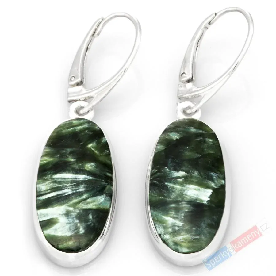Stříbrné náušnice (Ag 925/1000) se serafinitem QAA, ovály cca 25 x 13 mm, RARITA (SF7344U)